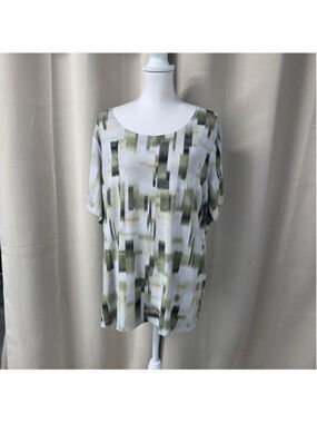 JM Collection Olive Cream Blouse Boho Summer Size 3X